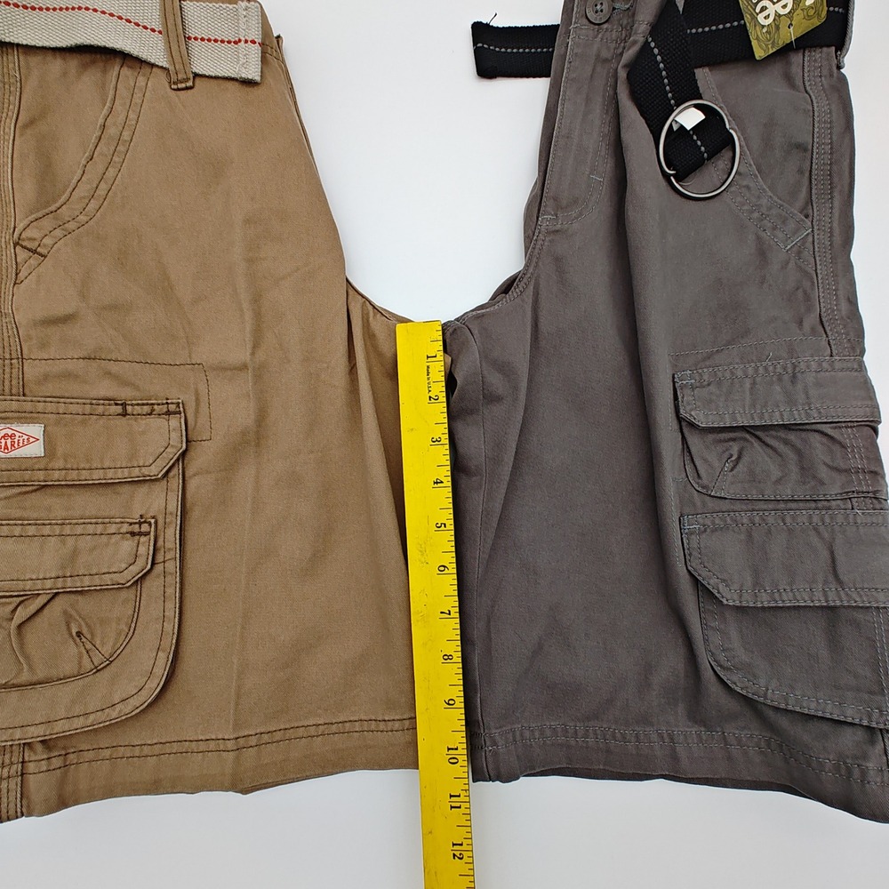 Lot 2 Lee Dungarees Youth Cargo Shorts Size 12 Regular w Belts Khaki‎ Gray - Picture 12 of 13